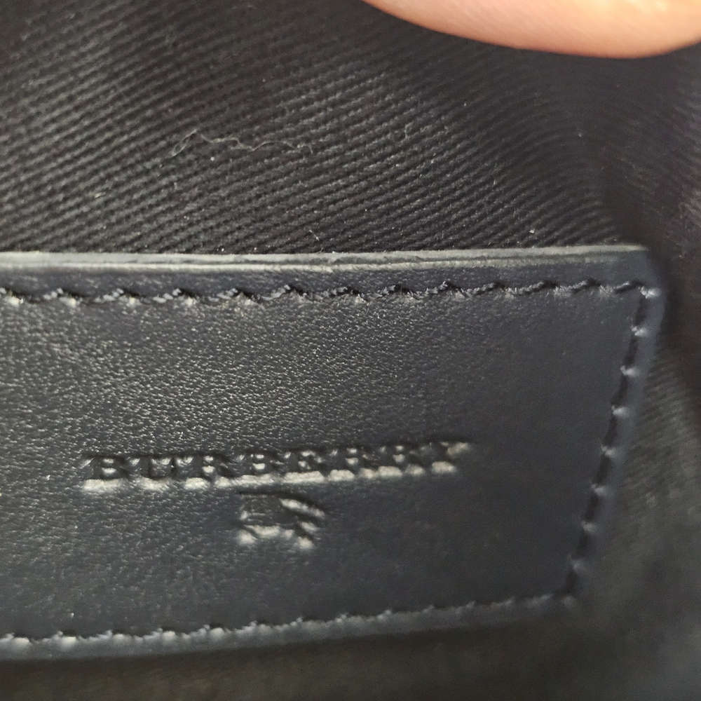 Burberry Dark Blue Pebbled Grained Leather Shoulder Bag Small Zip Top Minimalist - Picture 8 of 9